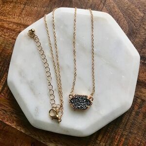 Dark Graphite & Gold Dainty Druzy Layer Necklace Womens Jewelry Minimalist Gem